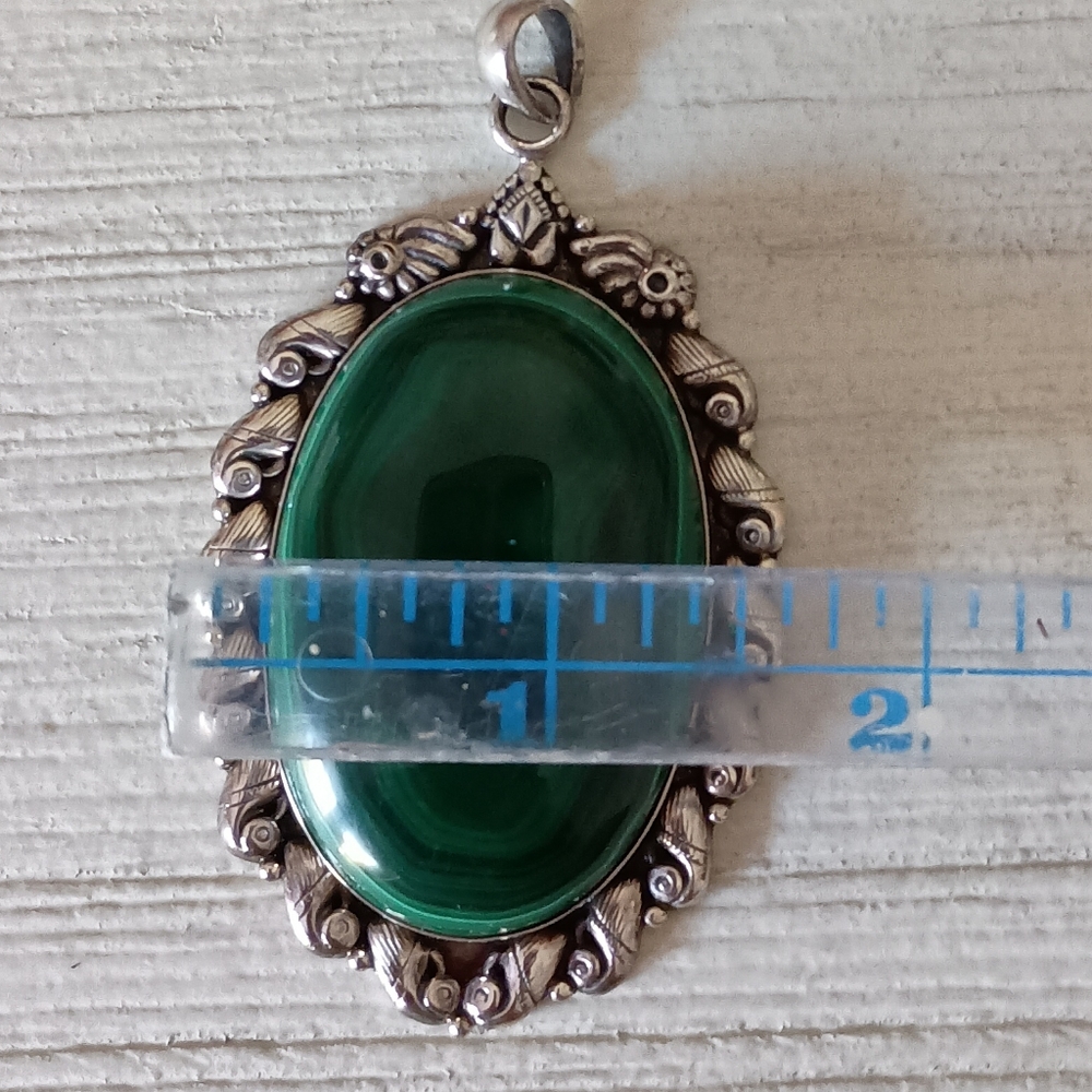 Southwestern Style Malachite and 925 Silver Pendant, 3" - Picture 3 of 5